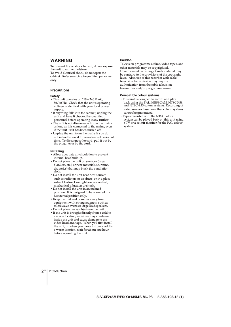 Imagen de la primera página del manual del dispositivo SLV-XA145PS