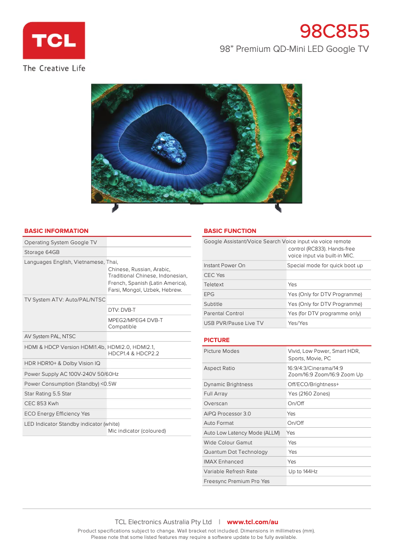 Imagen de la primera página del manual del dispositivo 98C855