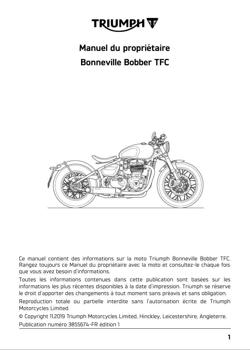Página 1 del manual Manual de usuario Triumph Bonneville Bobber TFC (2020)