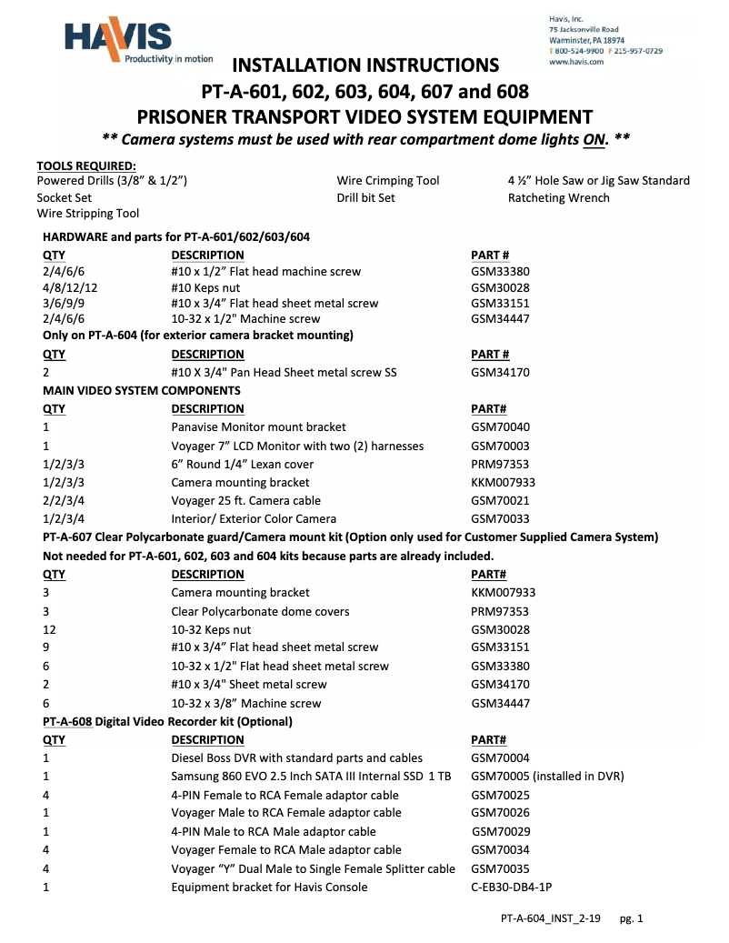 Página 1 del manual Manual de usuario Havis PT-A-601