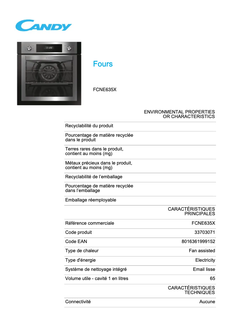 Imagen de la primera página del manual del dispositivo FCNE635X