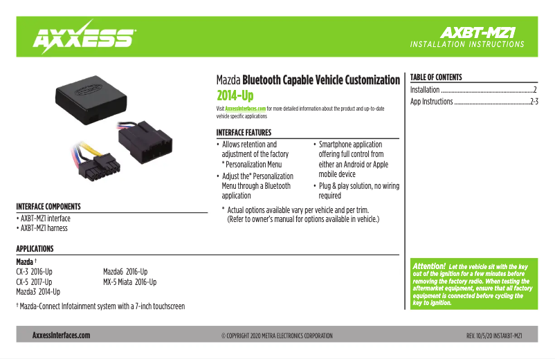 Imagen de la primera página del manual del dispositivo AXBT-MZ1
