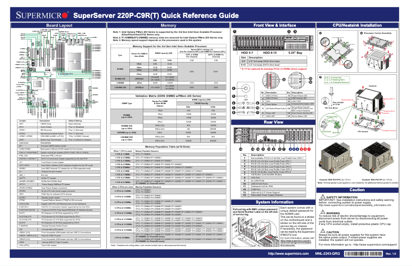 Página 1 del manual Guía de inicio rápido Supermicro SuperServer SYS-220P-C9RT