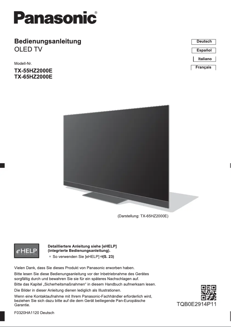 Imagen de la primera página del manual del dispositivo TX-65HZ2000E
