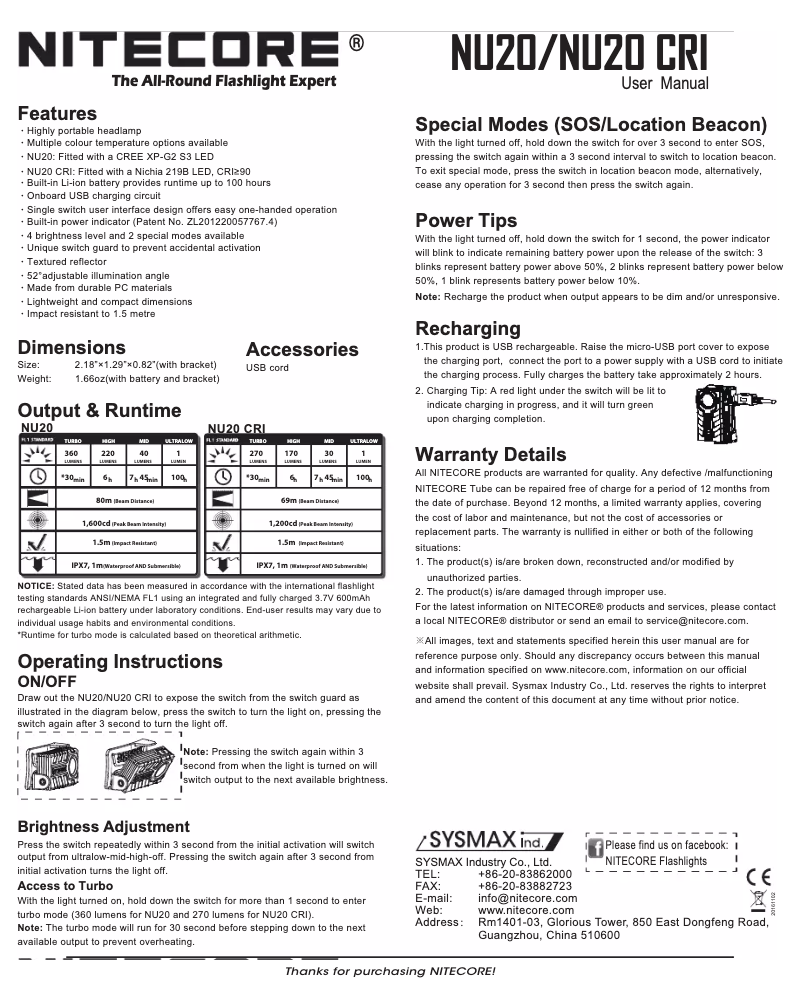 Imagen de la primera página del manual del dispositivo NU20 CRI
