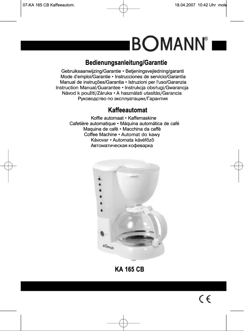 Imagen de la primera página del manual del dispositivo KA 165 CB