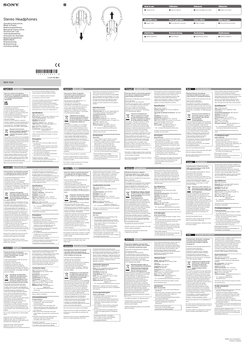 Página 1 del manual Manual de usuario Sony MDR-7506