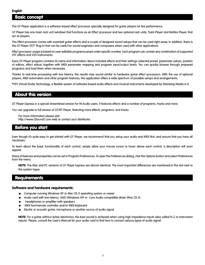 Página 1 del manual Manual de usuario M-Audio GT Player Express