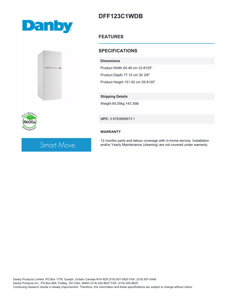 Página nº 1 - Manual de usuario Danby DFF123C1