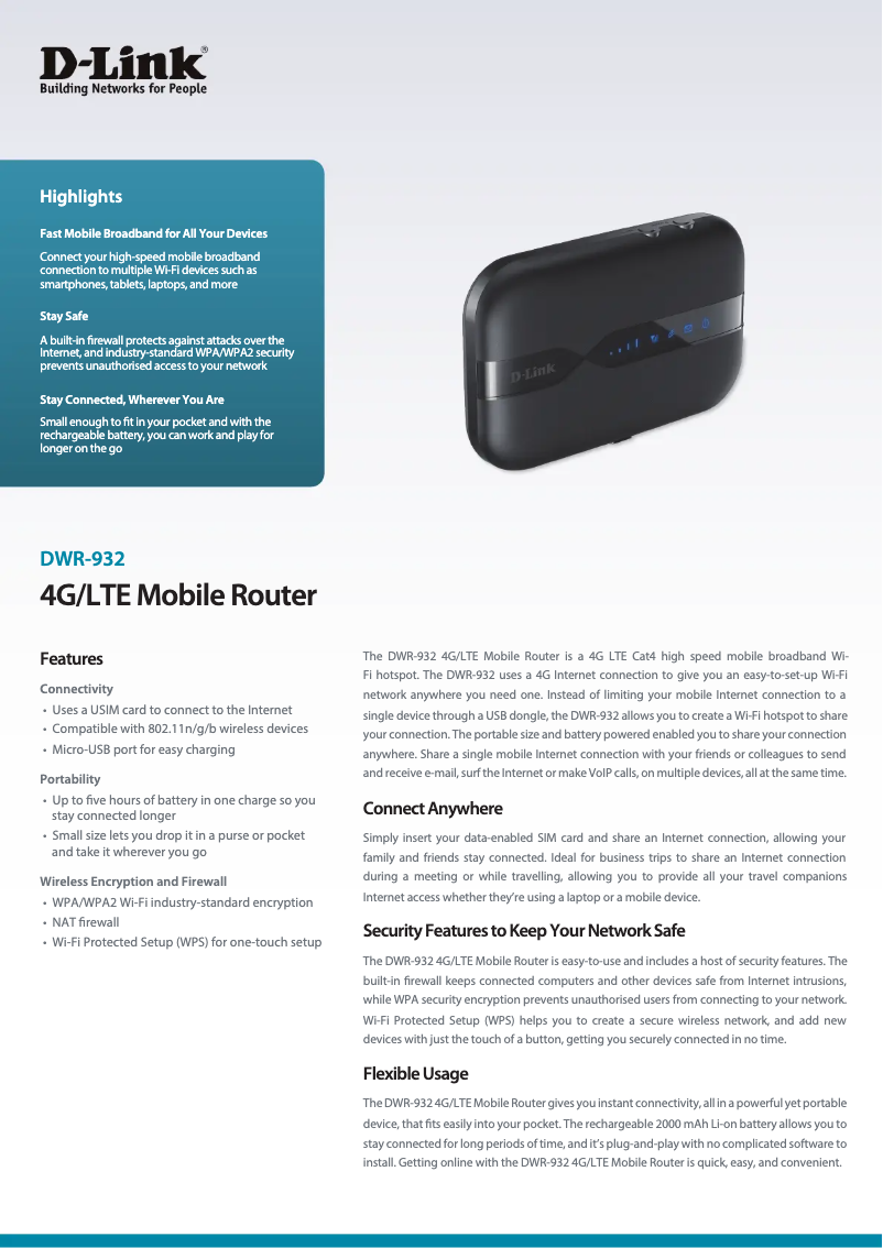 Página 1 del manual Ficha técnica D-Link DWR-932