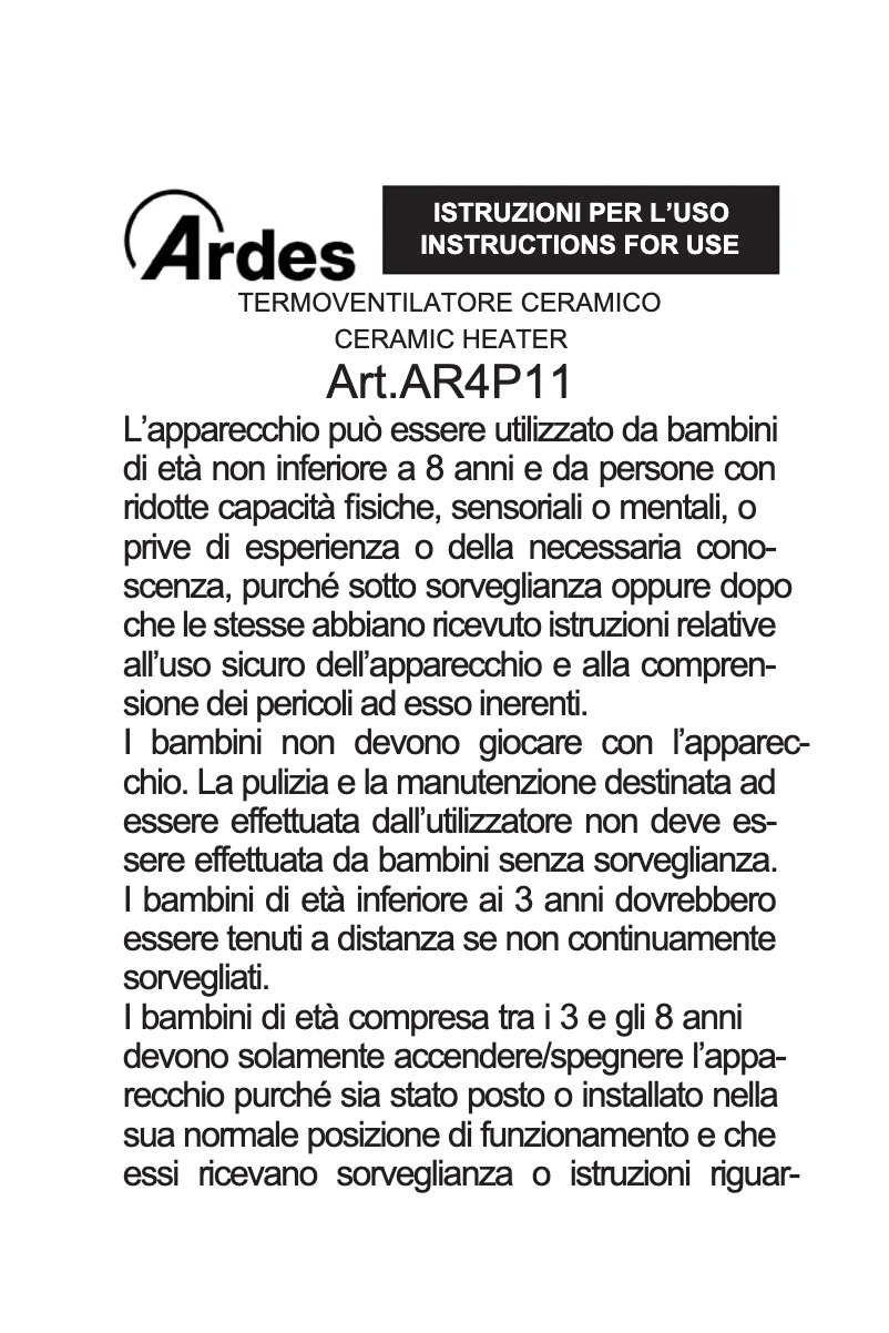 Imagen de la primera página del manual del dispositivo AR4P11