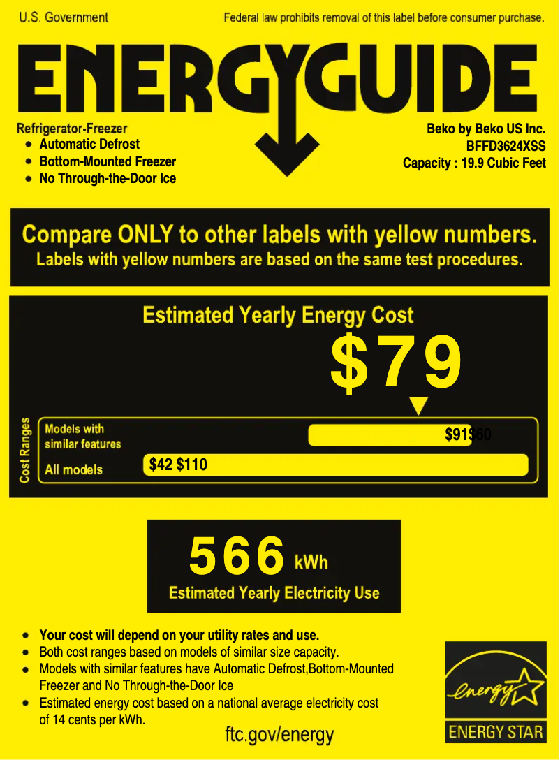 Página 1 del manual Etiqueta energética Beko BFFD3624XSS