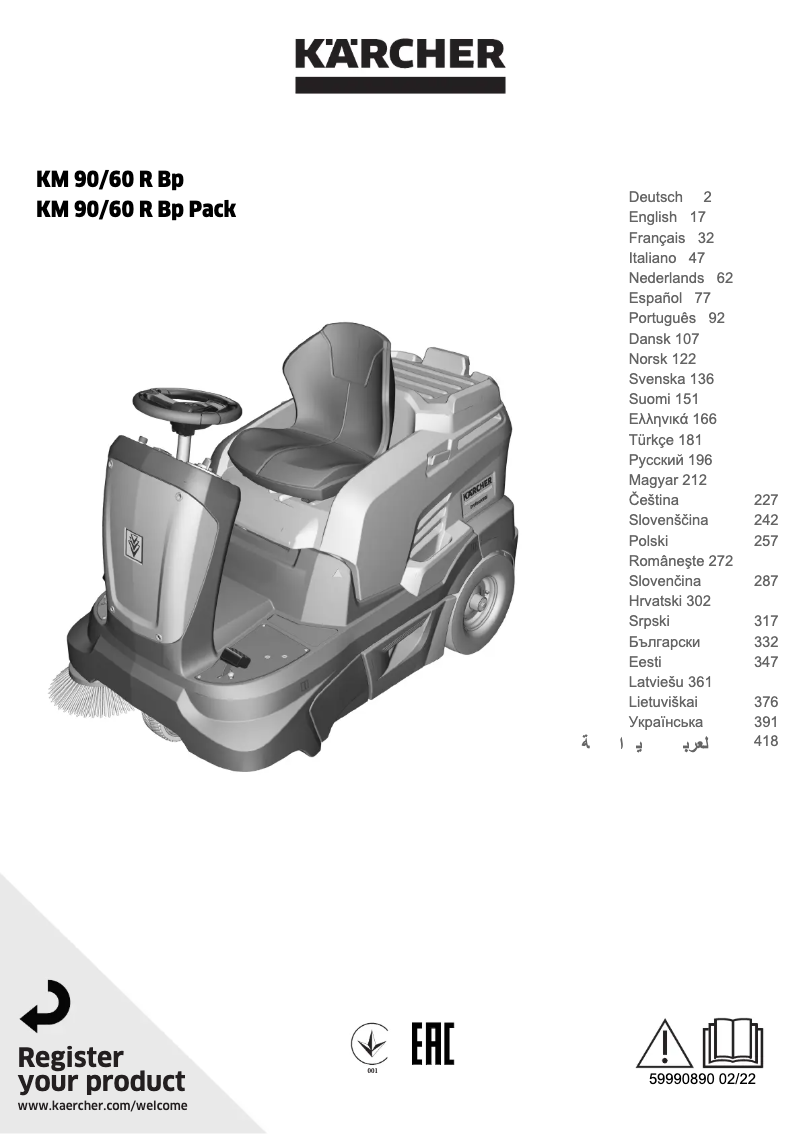 Página 1 del manual Manual de usuario Kärcher KM 90/60 R Bp