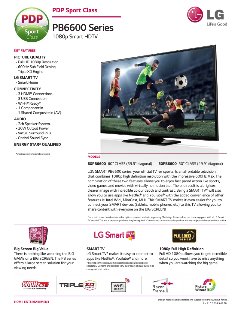 Imagen de la primera página del manual del dispositivo 60PB6600