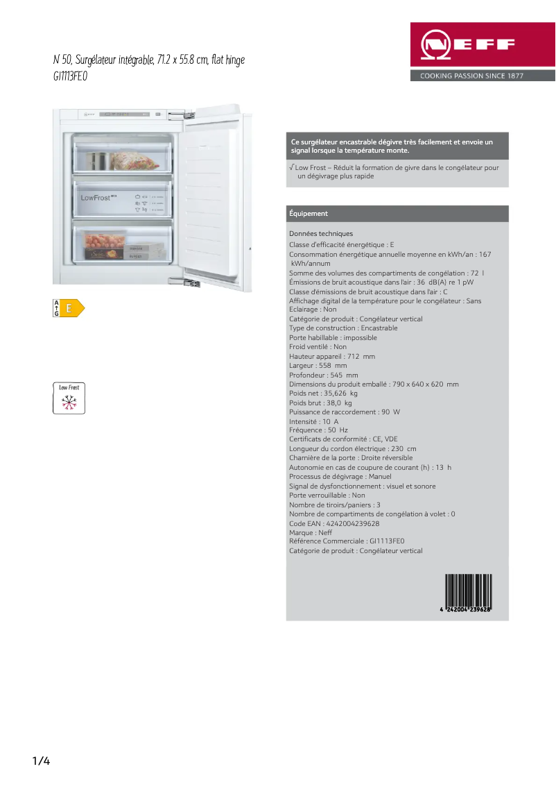 Página 1 del manual Ficha técnica Neff GI1113FE0