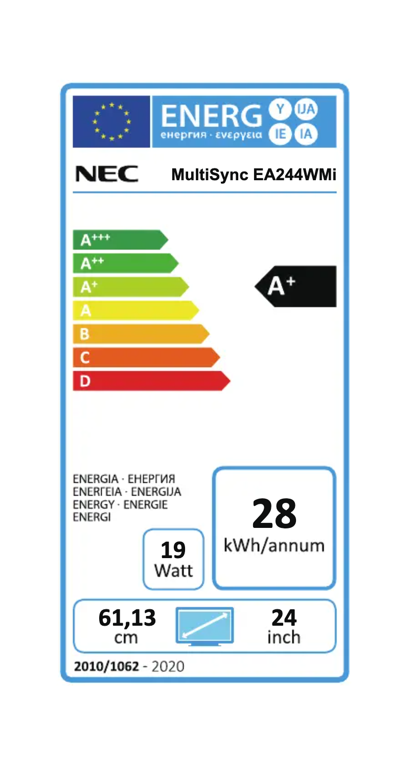 Página nº 1 - Etiqueta energética NEC MultiSync EA244WMi
