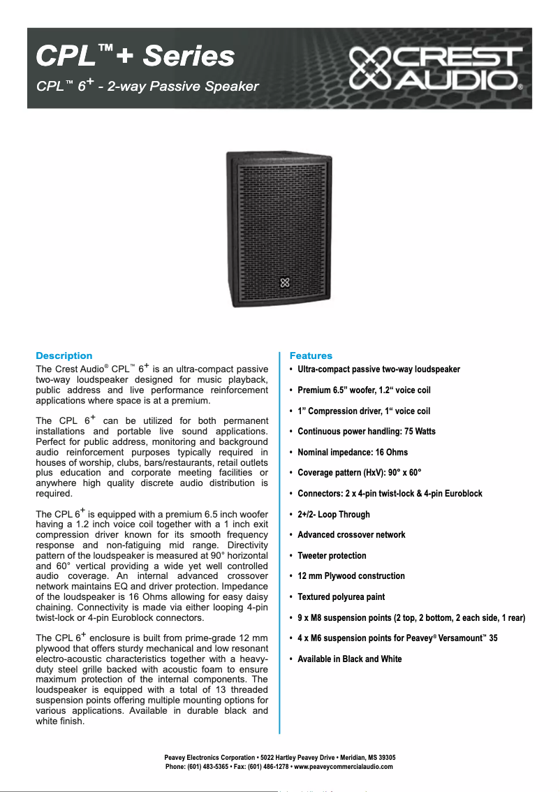 Página 1 del manual Ficha técnica Crest Audio CPL 6+