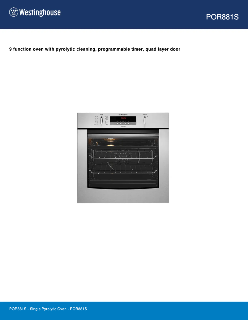 Página 1 del manual Ficha técnica Westinghouse POR881S