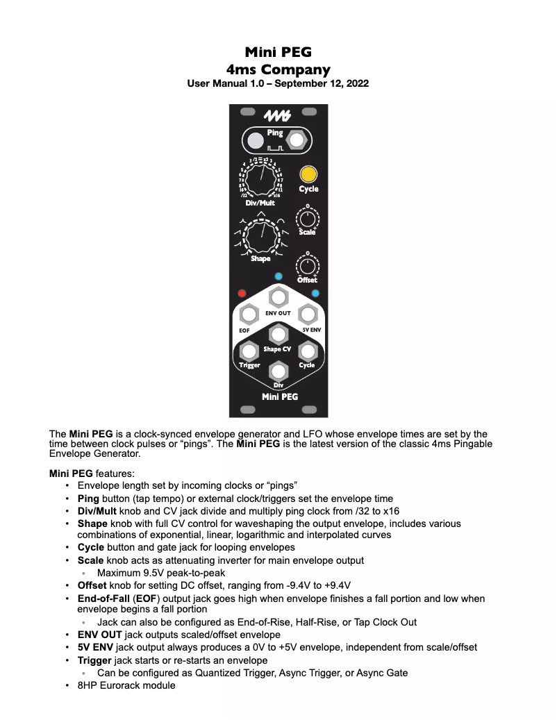 Página 1 del manual Manual de usuario 4ms Mini PEG