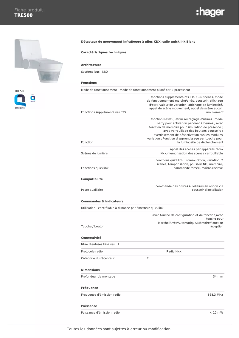 Imagen de la primera página del manual del dispositivo TRE500