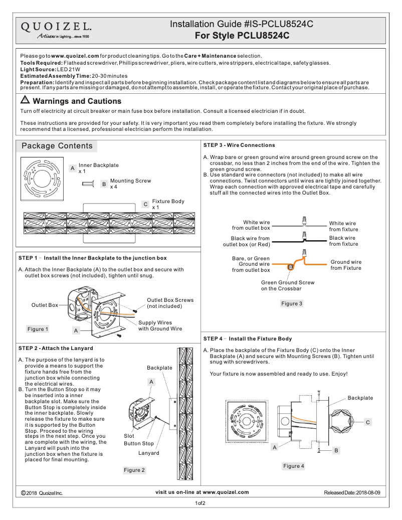 Página 1 del manual Manual de usuario Quoizel PCLU8524C