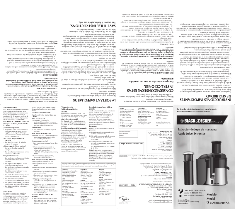 Página 1 del manual Manual de usuario Black & Decker BDPRJE600-AR