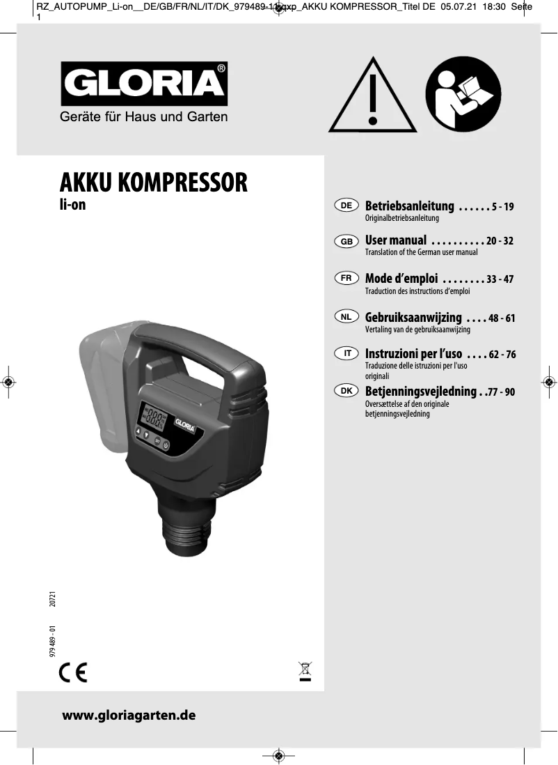 Imagen de la primera página del manual del dispositivo Akku-Kompressor li-on