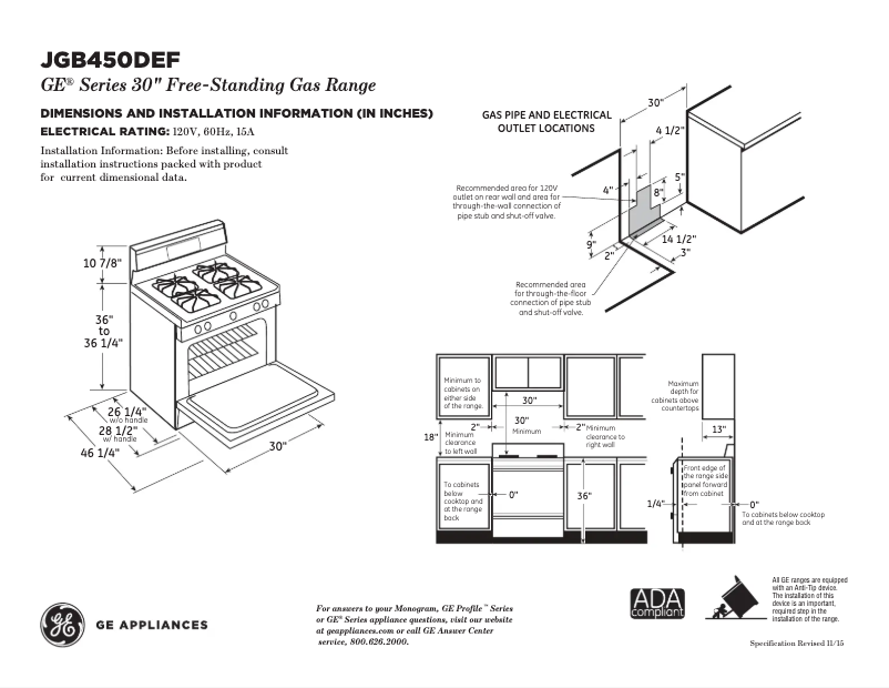 Página nº 1 - Ficha técnica GE JGB450DEFBB