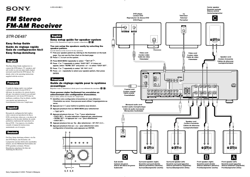 Página 1 del manual Guía de instalación Sony STR-DE497