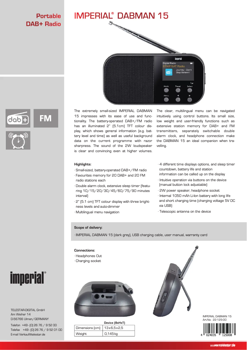 Imagen de la primera página del manual del dispositivo DABMAN 15