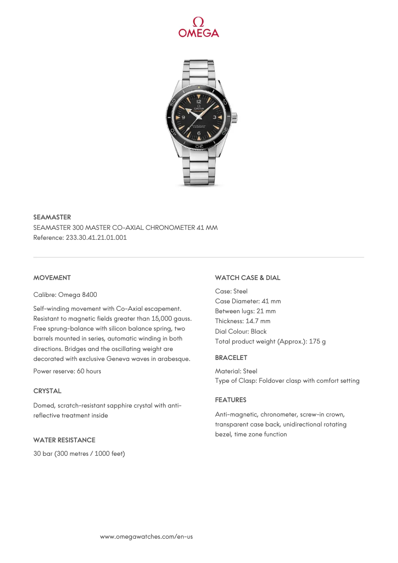 Página nº 1 - Ficha técnica Omega Seamaster 300