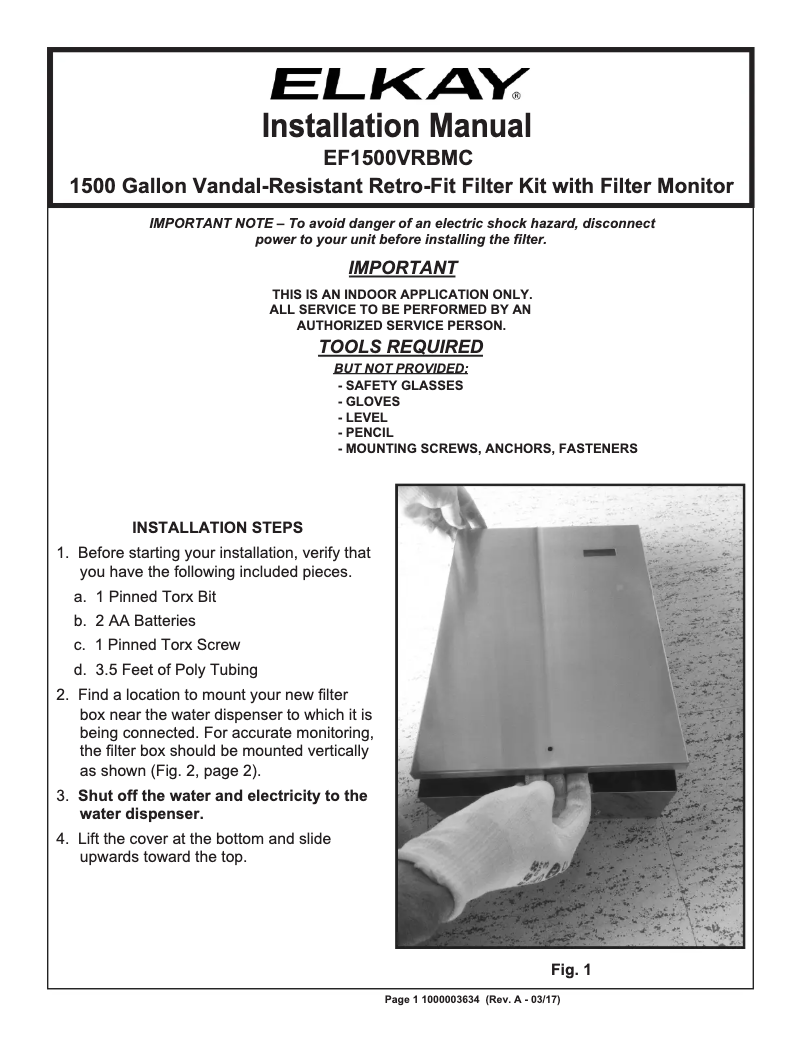 Imagen de la primera página del manual del dispositivo EF1500VRBMC
