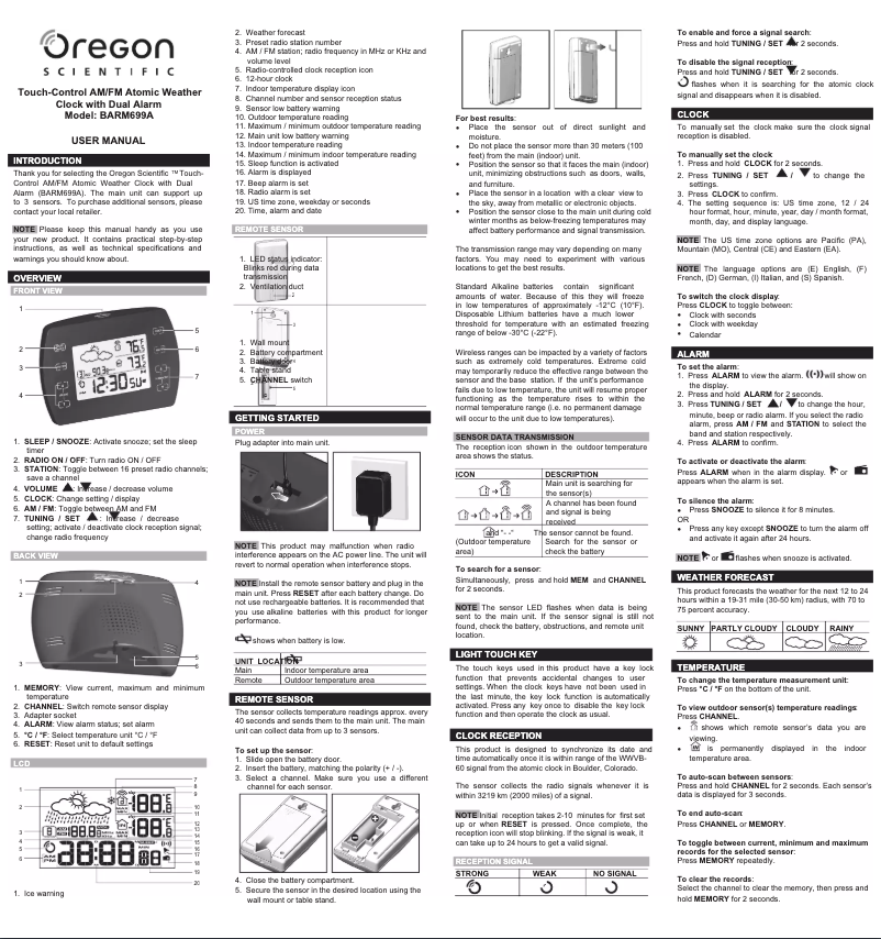 Página 1 del manual Manual de usuario Oregon Scientific BARM699A