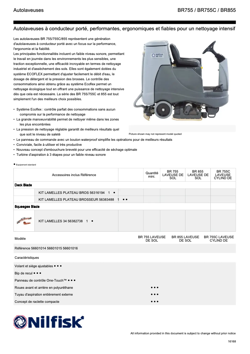 Página 1 del manual Ficha técnica Nilfisk BR755
