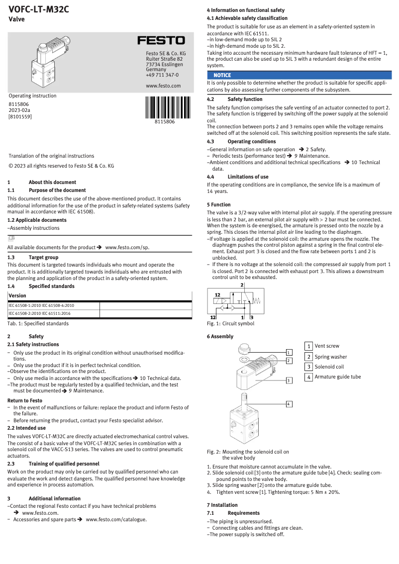 Imagen de la primera página del manual del dispositivo VOFC-LT-M32C