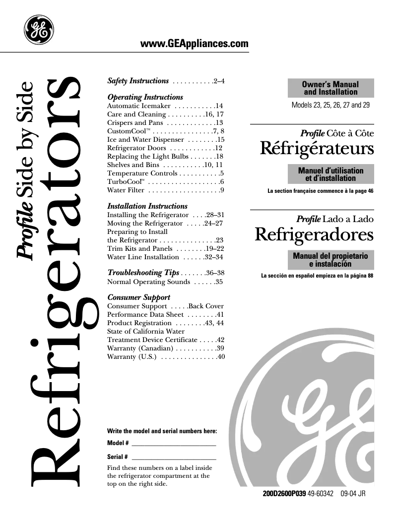 Imagen de la primera página del manual del dispositivo PSI23SCNBS