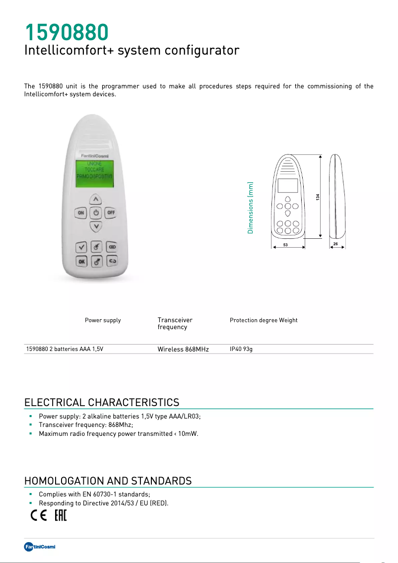 Página 1 del manual Ficha técnica Fantini Cosmi 1590880