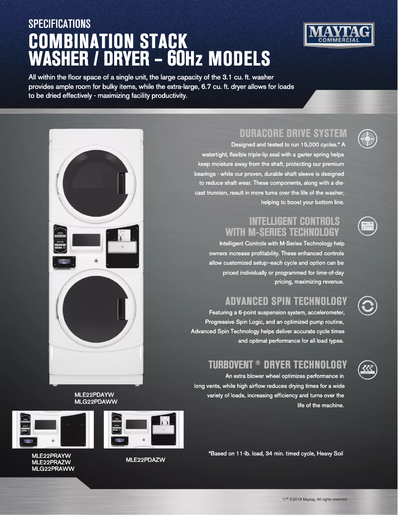 Página 1 del manual Ficha técnica Maytag MLG22PDAWW