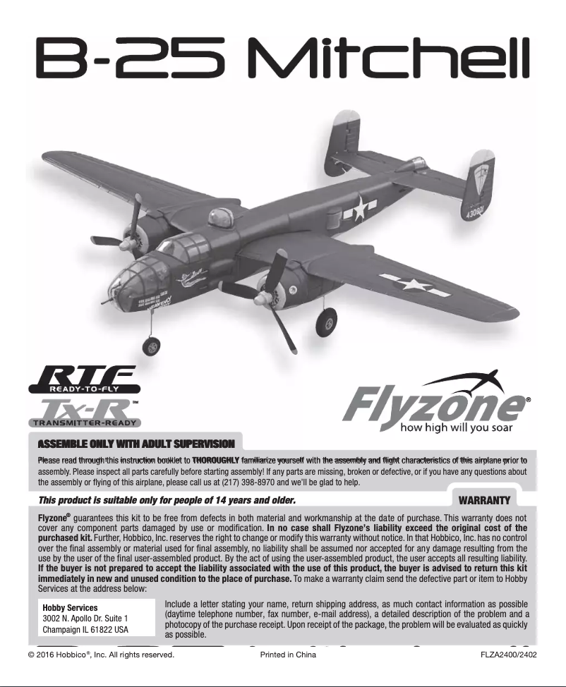 Página 1 del manual Manual de usuario Flyzone B-25 Mitchell