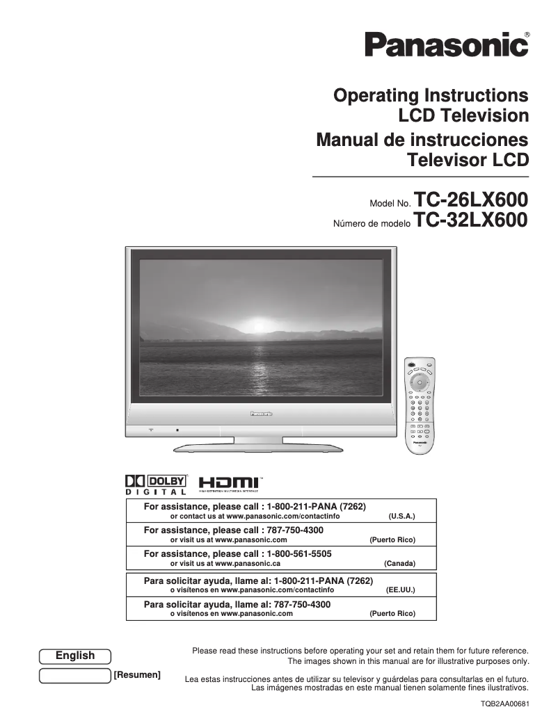 Imagen de la primera página del manual del dispositivo TC-26LX600