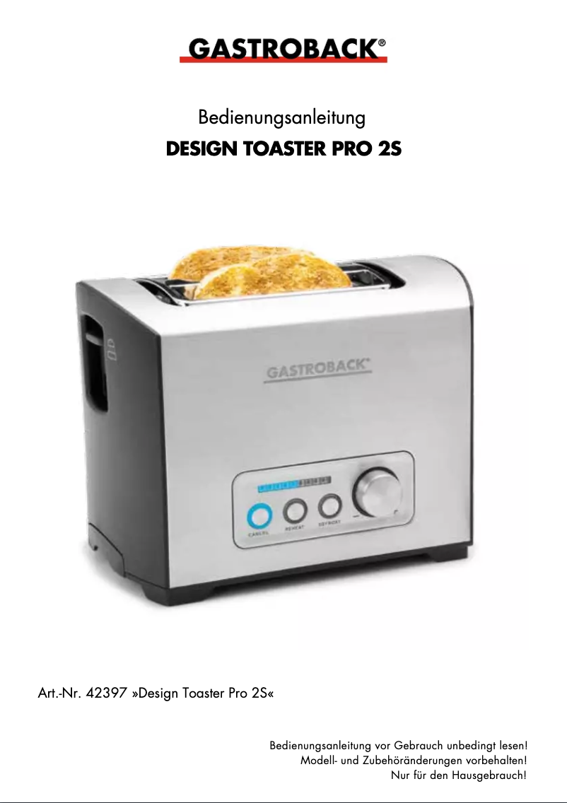 Página nº 1 - Manual de usuario Gastroback Design Pro 2S 42397