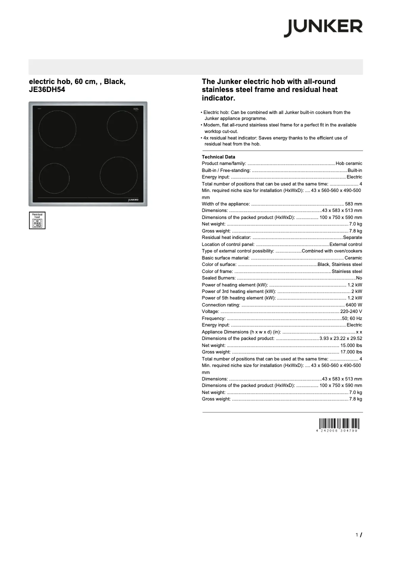 Imagen de la primera página del manual del dispositivo JE36DH54