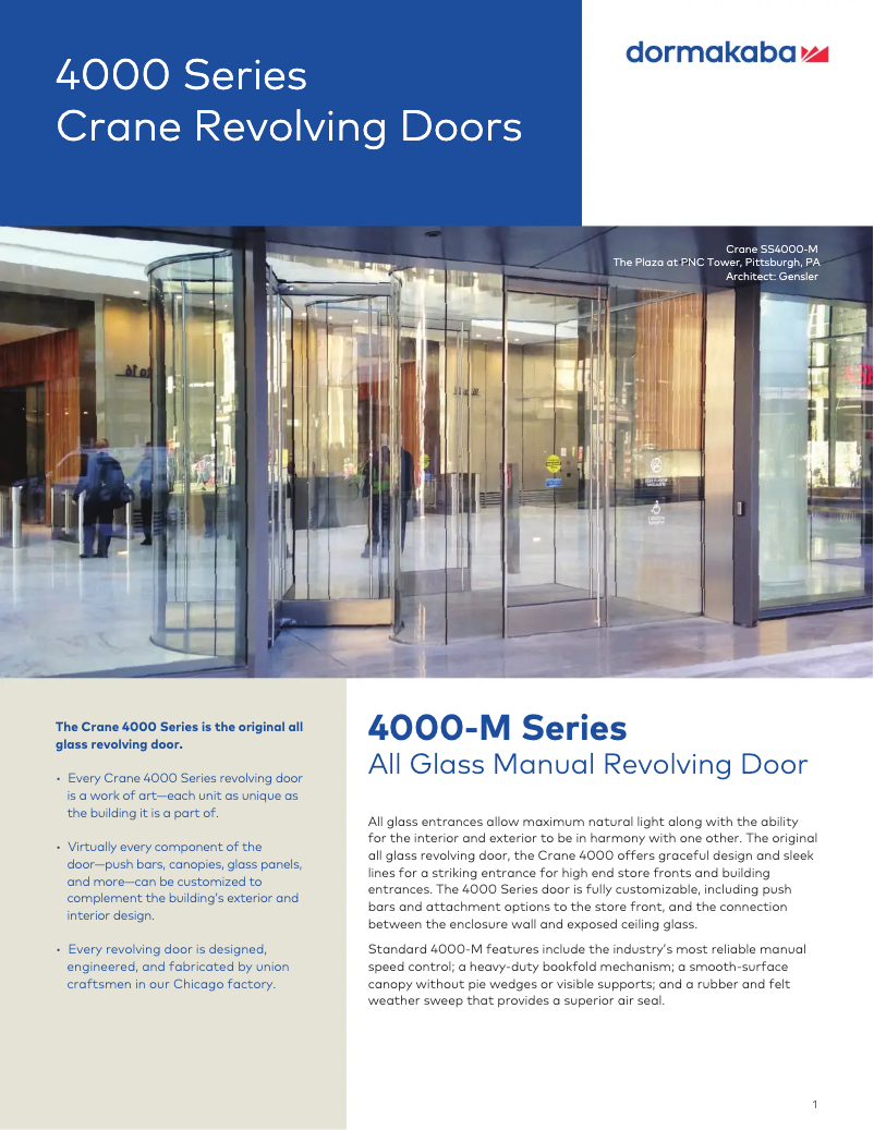 Página 1 del manual Folleto Dormakaba Crane 4000-M