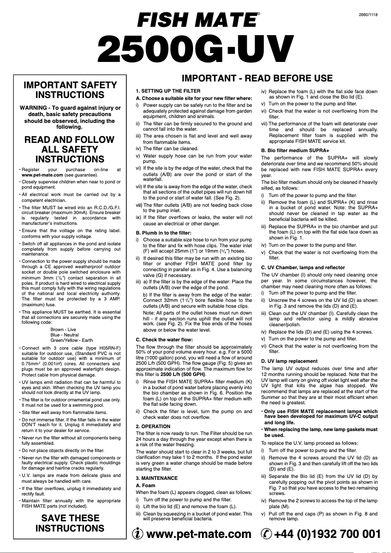 Página nº 1 - Manual de usuario Closer Pets Fish Mate 2500 GUV