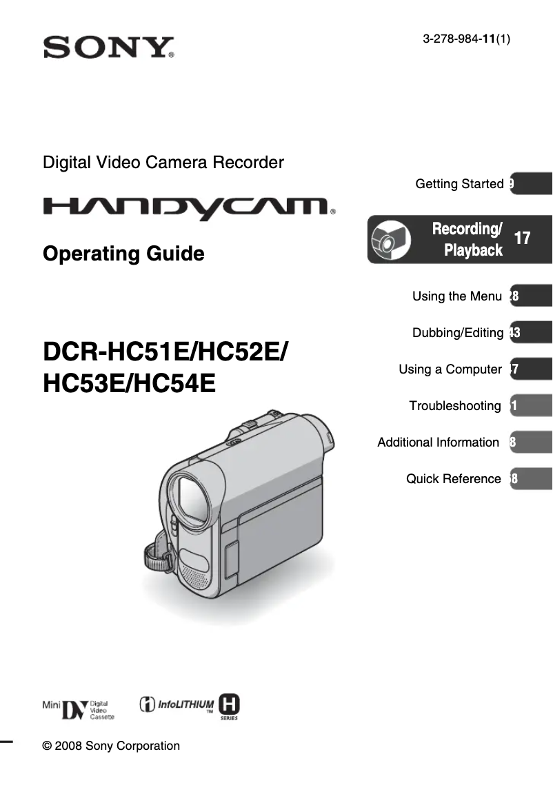 Imagen de la primera página del manual del dispositivo DCR-PC53