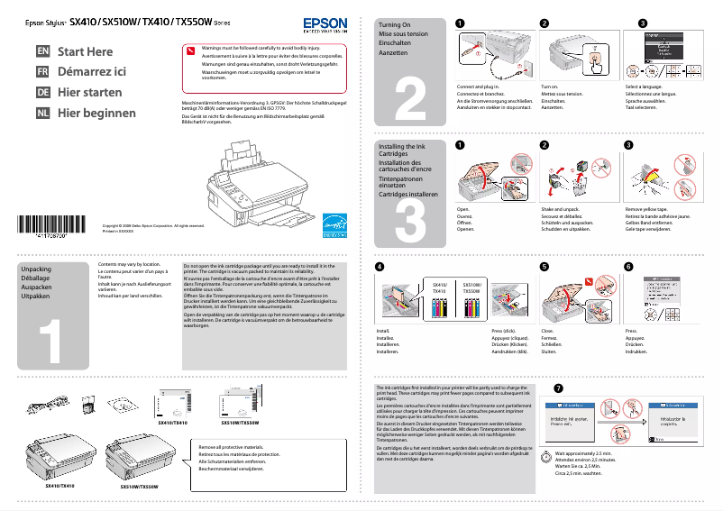 Imagen de la primera página del manual del dispositivo Stylus SX415