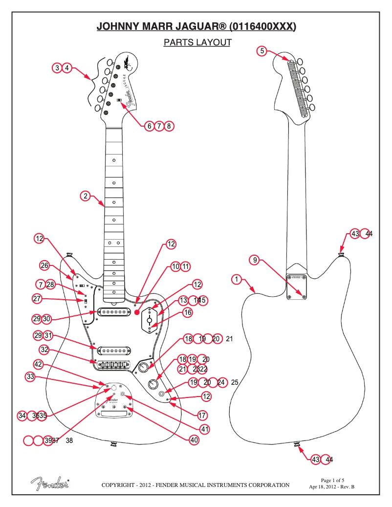 Página nº 1 - Diagrama de cableado Fender Johnny Marr Jaguar
