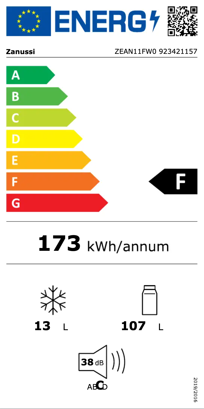 Página 1 del manual Etiqueta energética Zanussi ZEAN11FW0