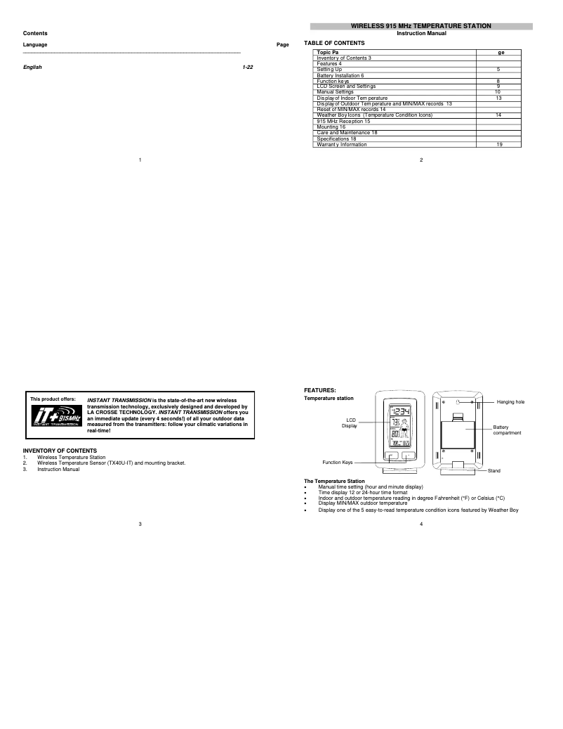 Página nº 1 - Manual de usuario La Crosse Technology WS-9662TWC-IT