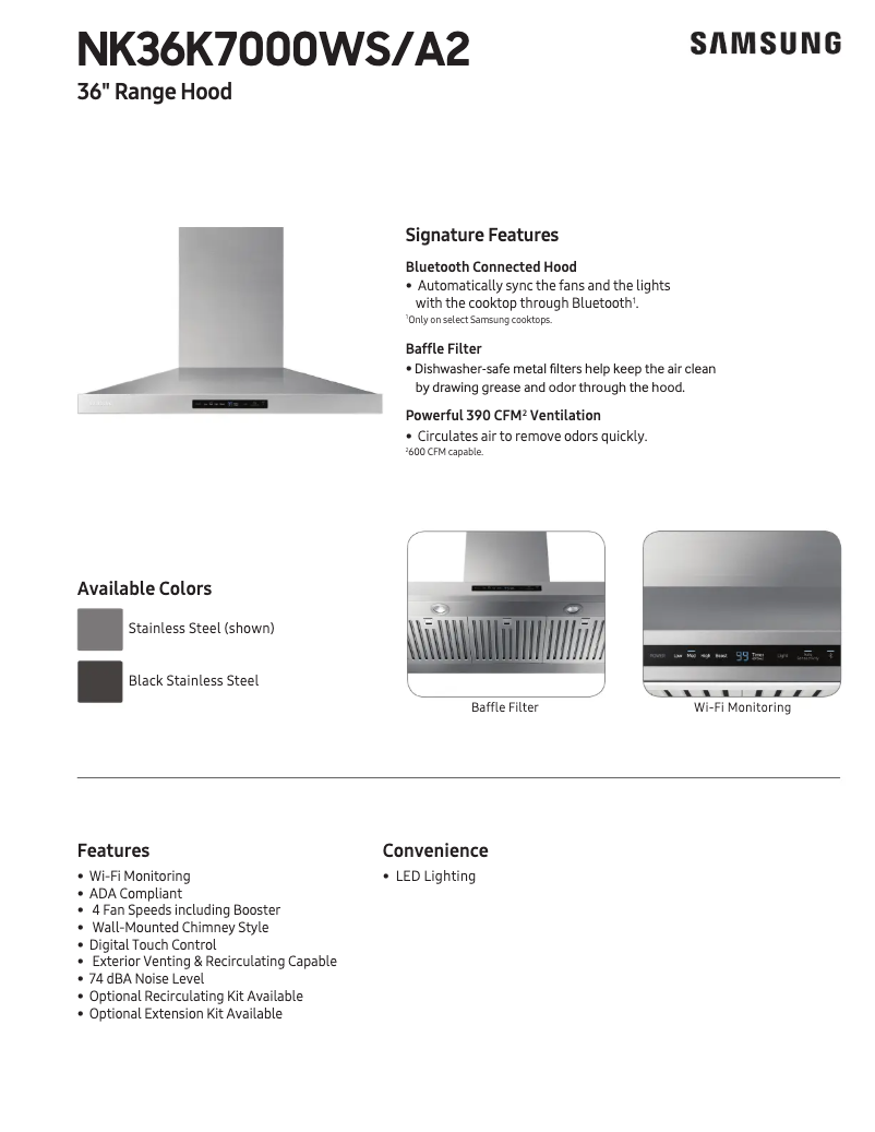 Página 1 del manual Ficha técnica Samsung NK36K7000WG/A2